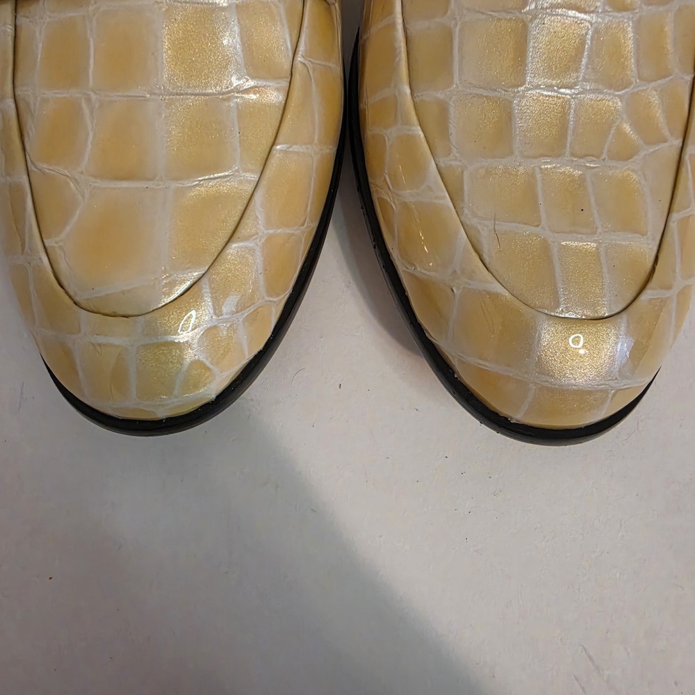 Calvin Klein Women's Croc Embossed Penny Loafers Yellow Cream Slip On Shoes - Picture 6 of 11